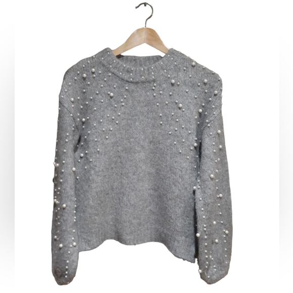 Esqualo Women's Alpaca Pullover Sweater Gray Pearl Embellishments Size XS - Picture 3 of 10